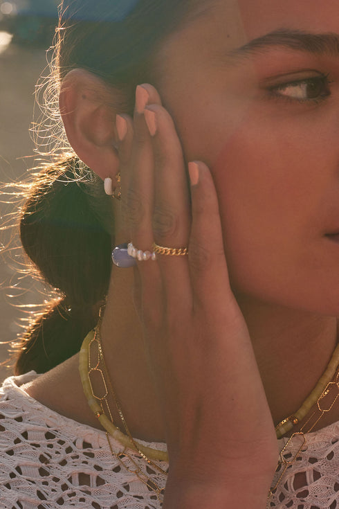 KNOTTED PEARL RING APRICOT